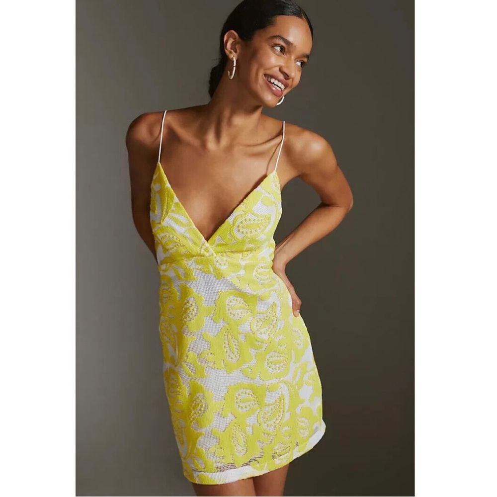 Anthropologie Maeve Strappy Yellow Lace Mini Dress